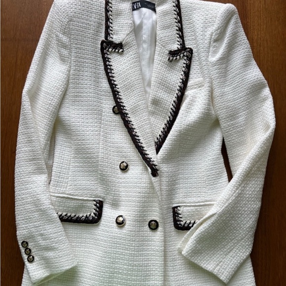 Zara Textured Weave Double-Breasted Blazer - Picture 5 of 8
